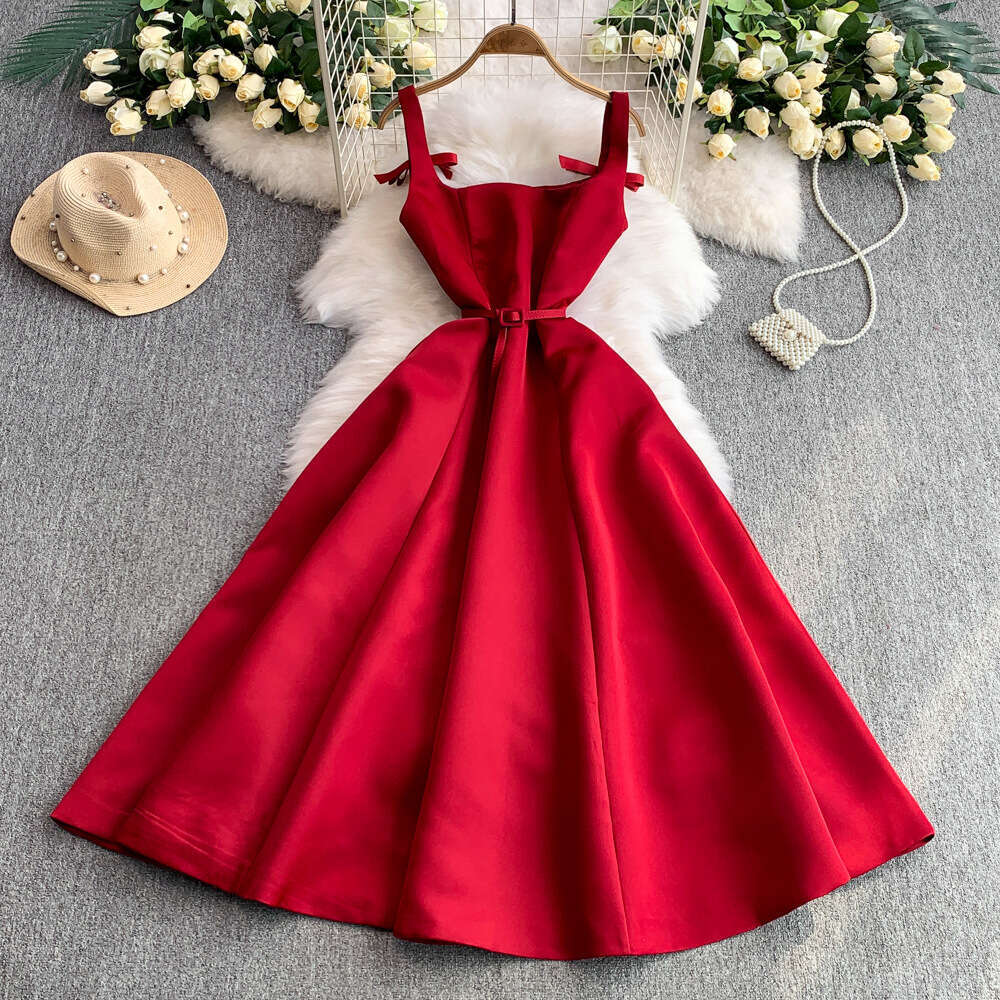 Women's elegant bow tie lace up dress with a brand new high-end style, waist cinching, slim fit, and wide hem