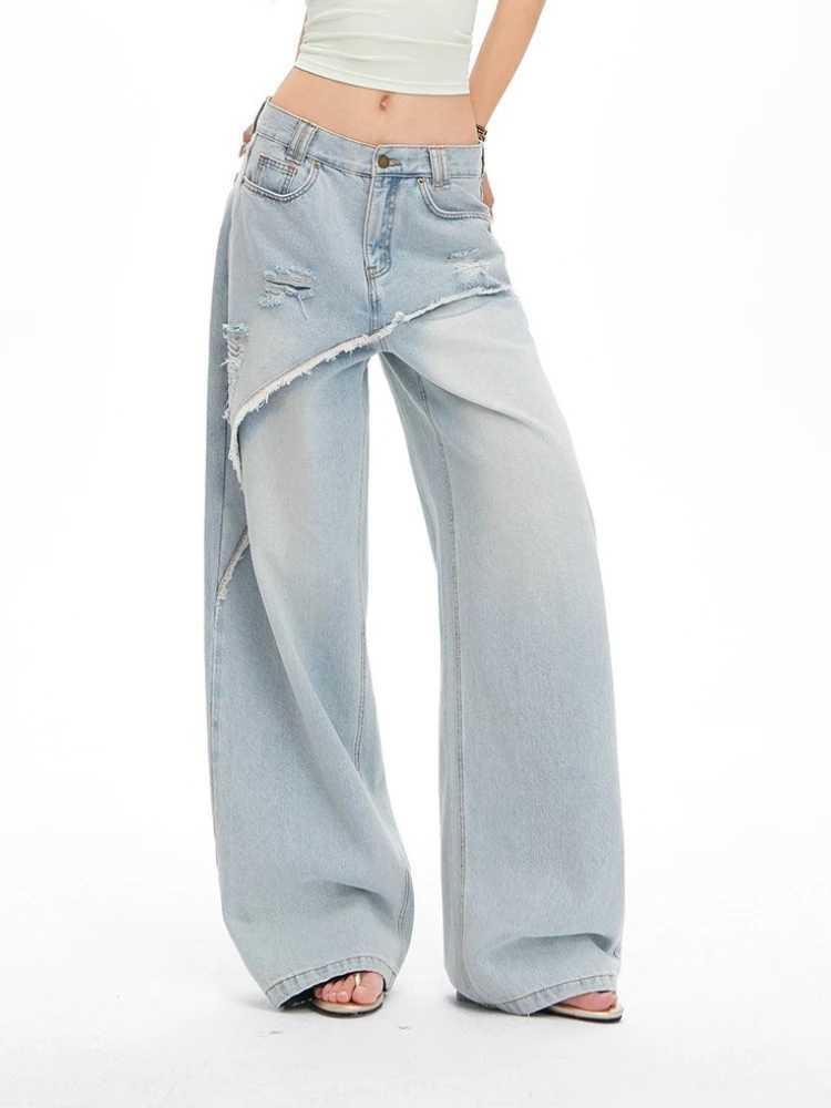 Womens Blue Baggy Y2k Jeans Vintage 90s Aesthetic Patchwork Cowboy Pants Harajuku Denim Trouser Streetwear 2000s Trashy Clothes M260310