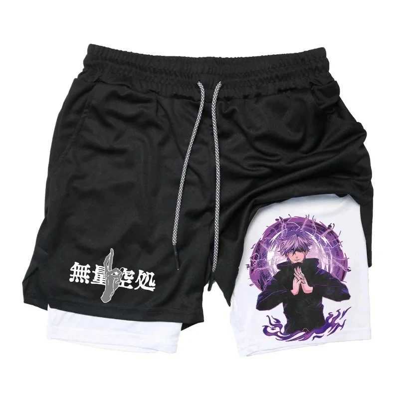 Anime Jujutsu Kaisen Compression Shorts for Men Quick Dry Athletic Shorts Pocket Performance Gym Workout Fitness 2 in 1 N260310
