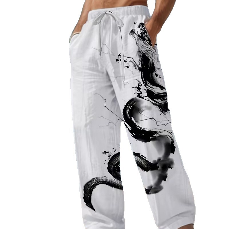 Luxury Brand Designer Clothes 2026 Hot-Selling Men's Drawstring Mid-Waist Plaid 3D Digital Print Straight-Leg Casual Beach Pants