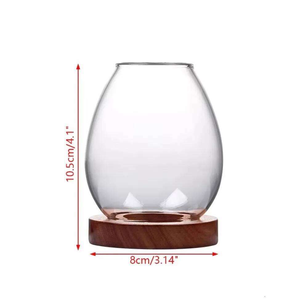 Transparent Glass Candlesticks Hollow Windproof Holder with Wood Base Round Candle Cup Cover Dining Table Decoration H260310