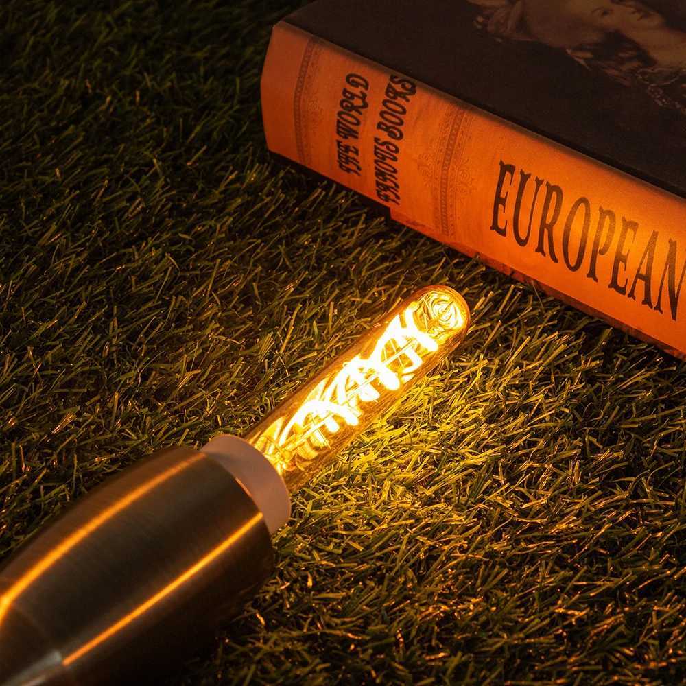 Long Tubular Vintage Led Bulb E14 E12 110V 220V Dimmable 3W 2200K Spiral Filament Living Room Pendant Decorative Light Source H260310