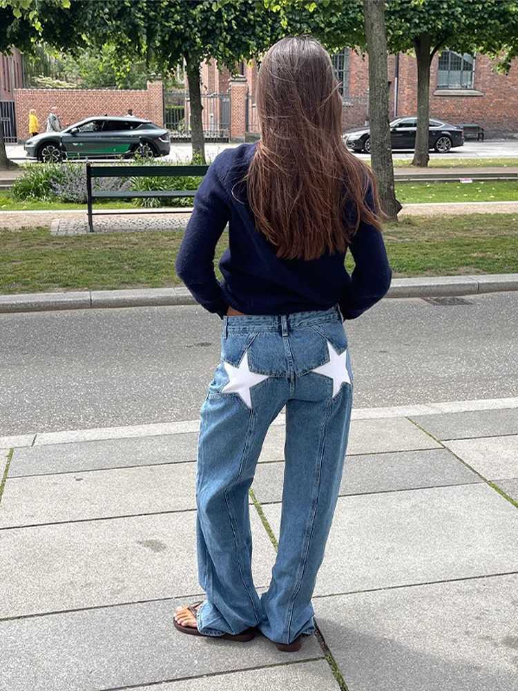 Street Pentagram Print Women Jeans Fashion Zippers Button Dropped Pocket Female Pants 2026 Spring Summer Lady StreetwearT260310