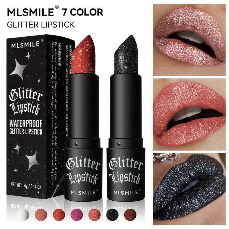 7 Colors Diamond Matte Non-stick Cup Flash Lasting Pearlescent Metallic Lipstick Dark Black Lipgloss Women Lips Makeup Z260310