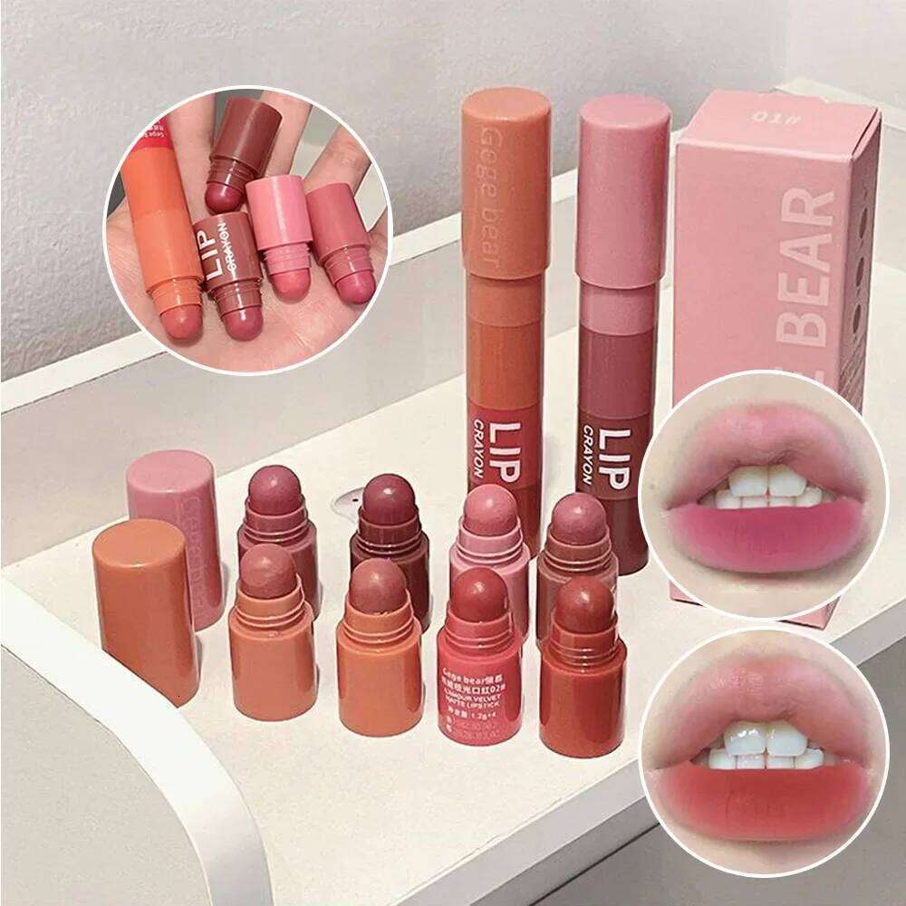 Gege Bear 4 in 1 Velvet Matte Crayon Lipstick Super Stay Makeup Pink Red Long Wear Waterpoof Non-Stick Cup Tiny Lip Stick Z260310