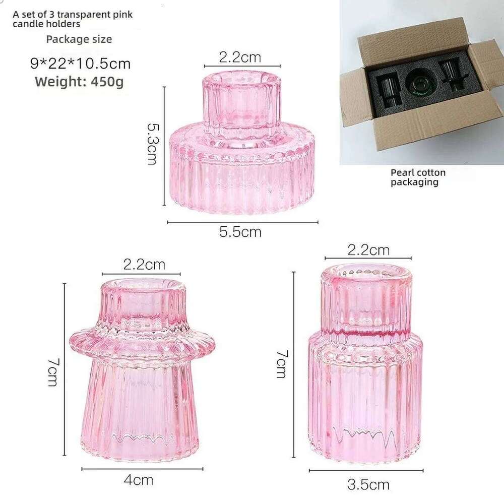 Clear Small Glass Candle Holder for Dining - Transparent Desktop Centerpiece Decor, Modern Table Design Candlesticks H260310