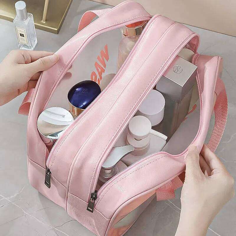 Large capacity transparent dry wet separation double-layer wash frosted PU travel portable handheld bath storage bag GF32 XJ260310