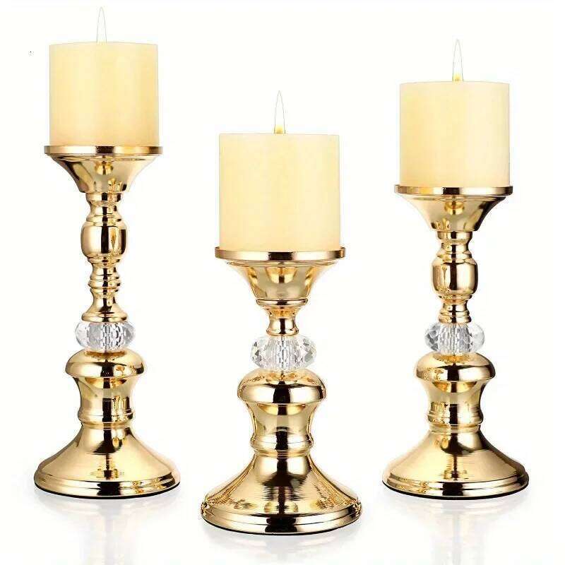 1pc Candlestick Vintage Holders Elegant Metal Crystal Pillar Candle Stands H260310