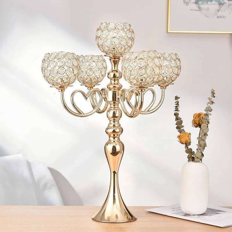 Gold/Silver Crystal Holders 5 Arm Candelabra Centerpiece Table Decorations Candle Holder for Home Wedding DECOR H260310