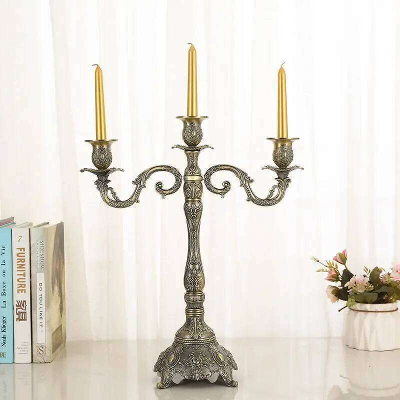 Bronze Metal Candle Stand Restaurant Wedding Decoration Candlelight Dinner Props Candlestick Holder Accessories H260310