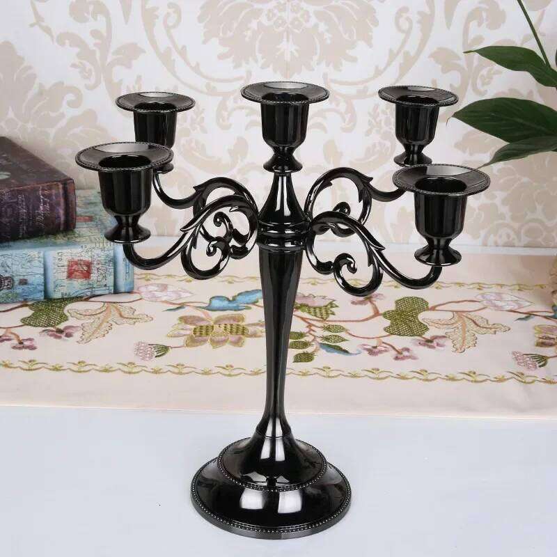 Silver Gold Black Bronze Metal 5 Arms Candle Holder Dinner Hotel Home Decor Romantic Retro Candlestick H260310
