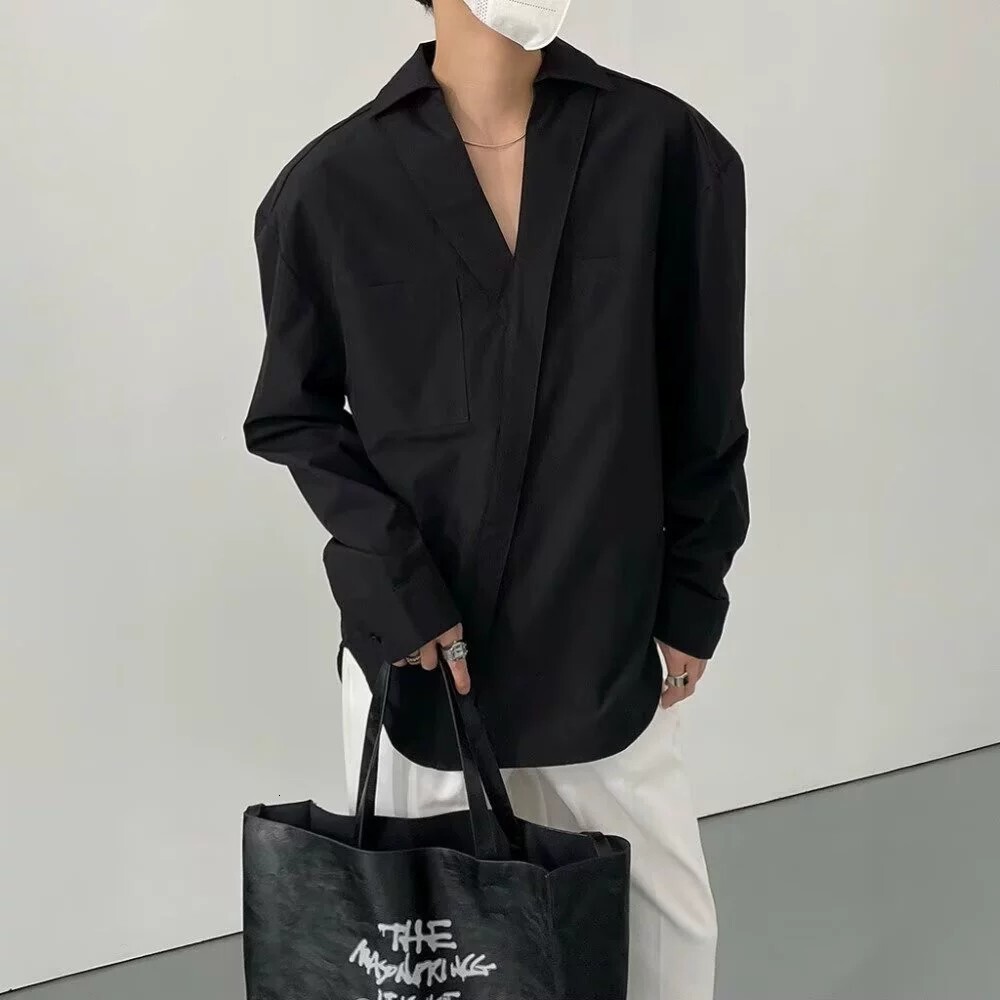 Spring And Autumn -style Fashionable Minimalist V-neck Designer Shirt High-end Design Pullover Long-sleeve For Men Loose-fitting Trendy - view 6