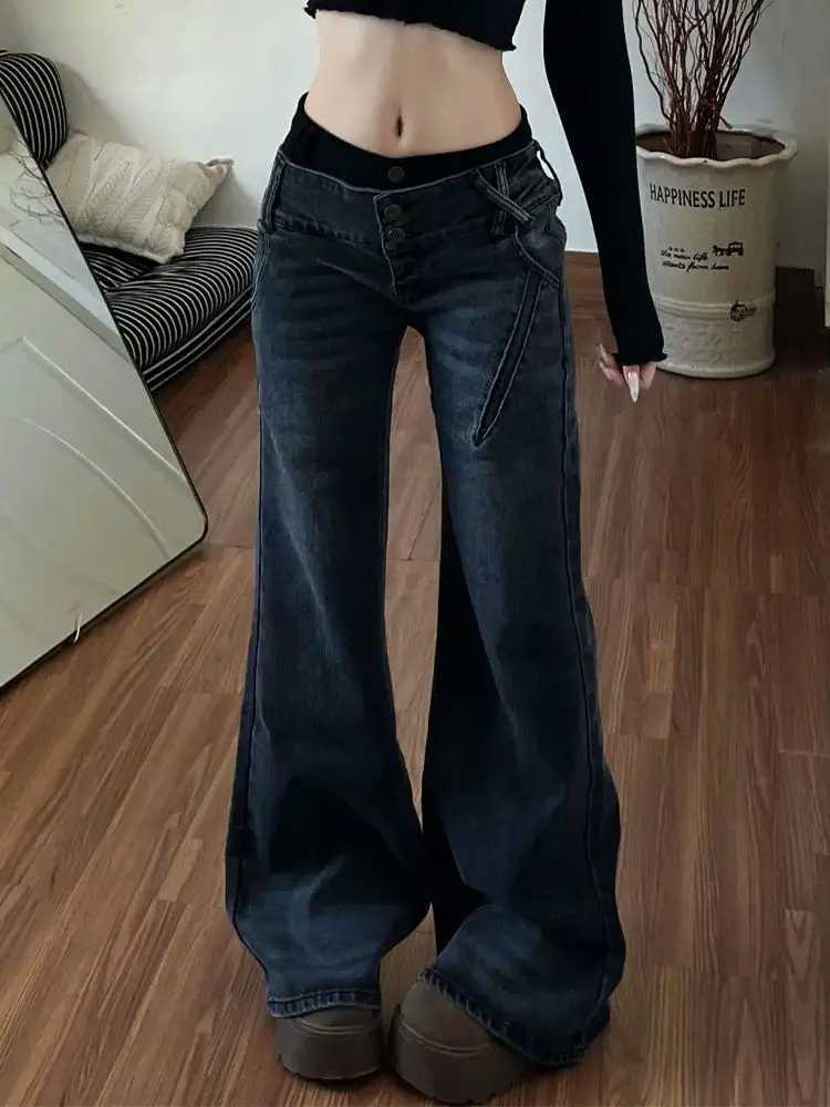 American Fashion Micro-flared Jeans RETRO Hot Micro-flared Jeans Millennium Harajuku Style Y2k Trousers Streetwear Women M260310