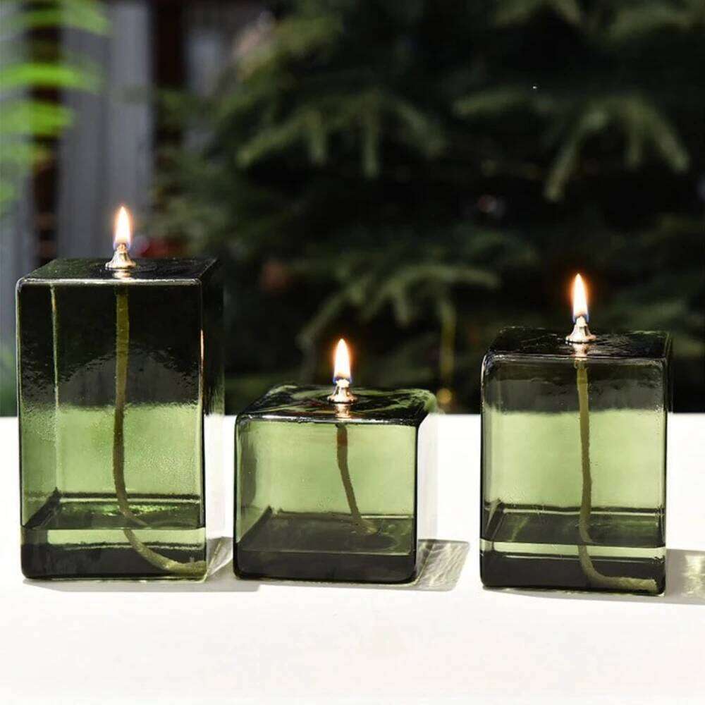 Creative Glass Room Decoration Color Square Candle Holder Furnishings Home Desktop Smoke Free Crispy Oil Lamp H260310