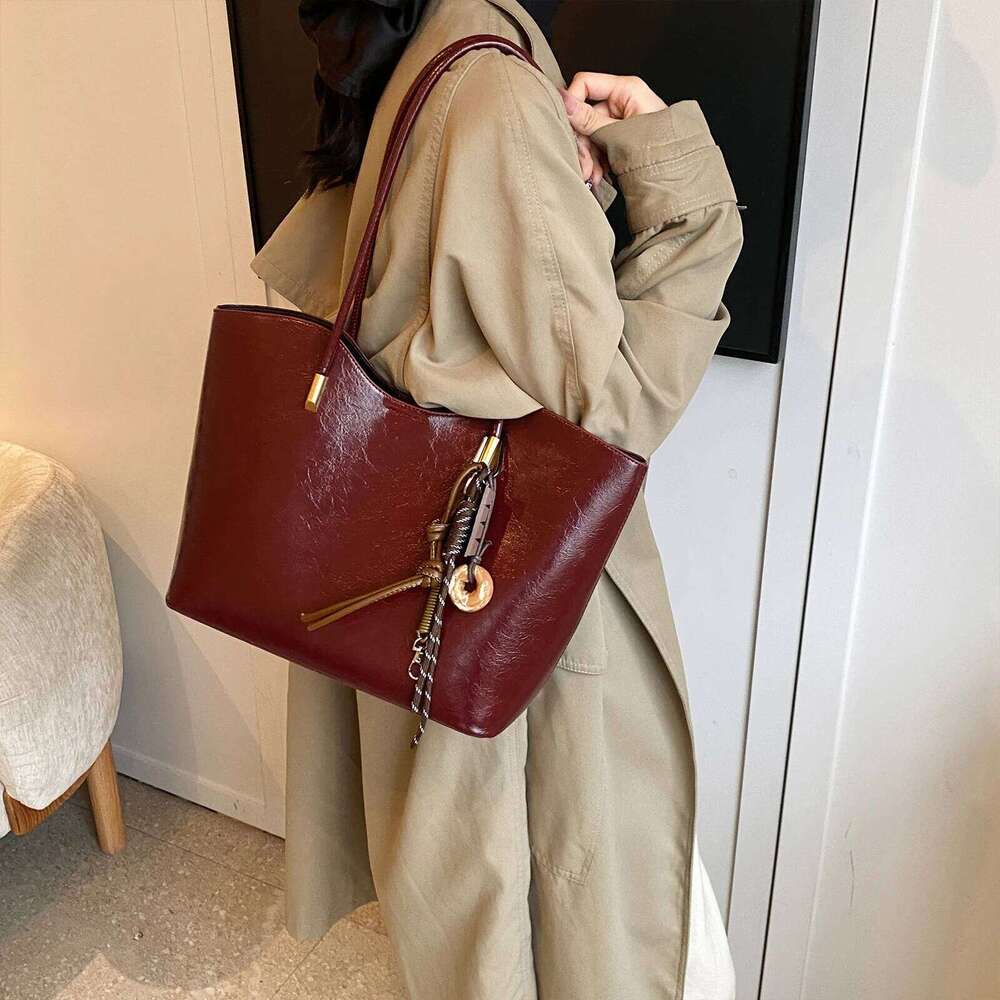 Women PU Leather Solid Color w/ Zipper Single Shoulder Tote Bag Large Capacity Handbag for Outing Commuting XJ260310