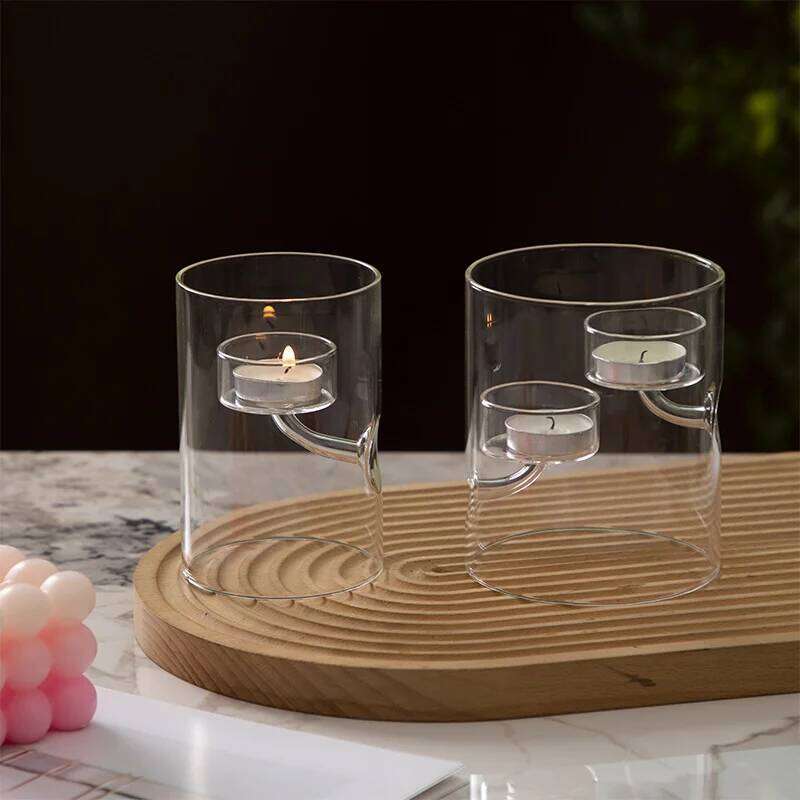 Glass Candle Holder Cylinder Hurricane Candleholder Artistic Tealight Containers for Wedding Party Desktop Room Home Decorations H260310