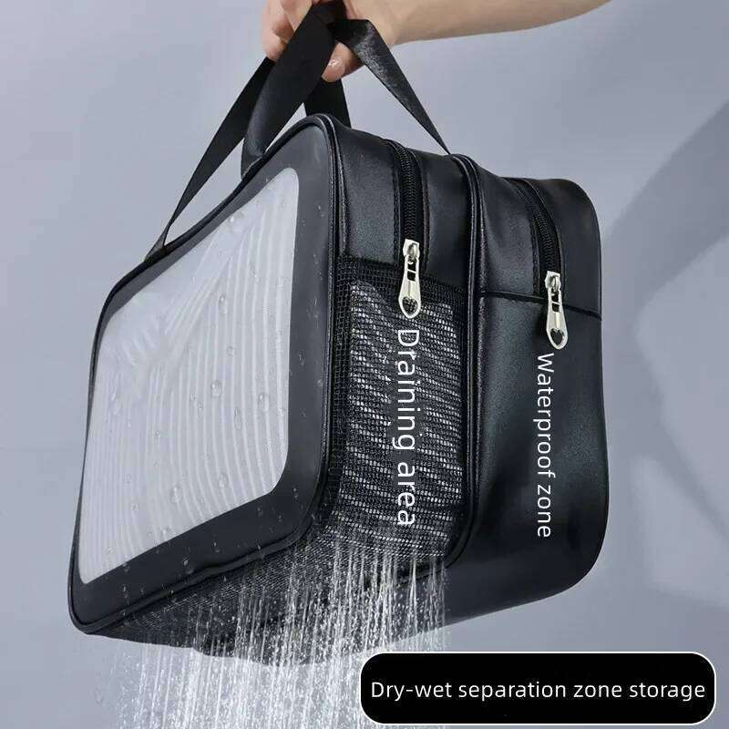 Dry-wet separation double transparent PU makeup portable washing cosmetic storage bag travel fitness swimming essentials XJ260310