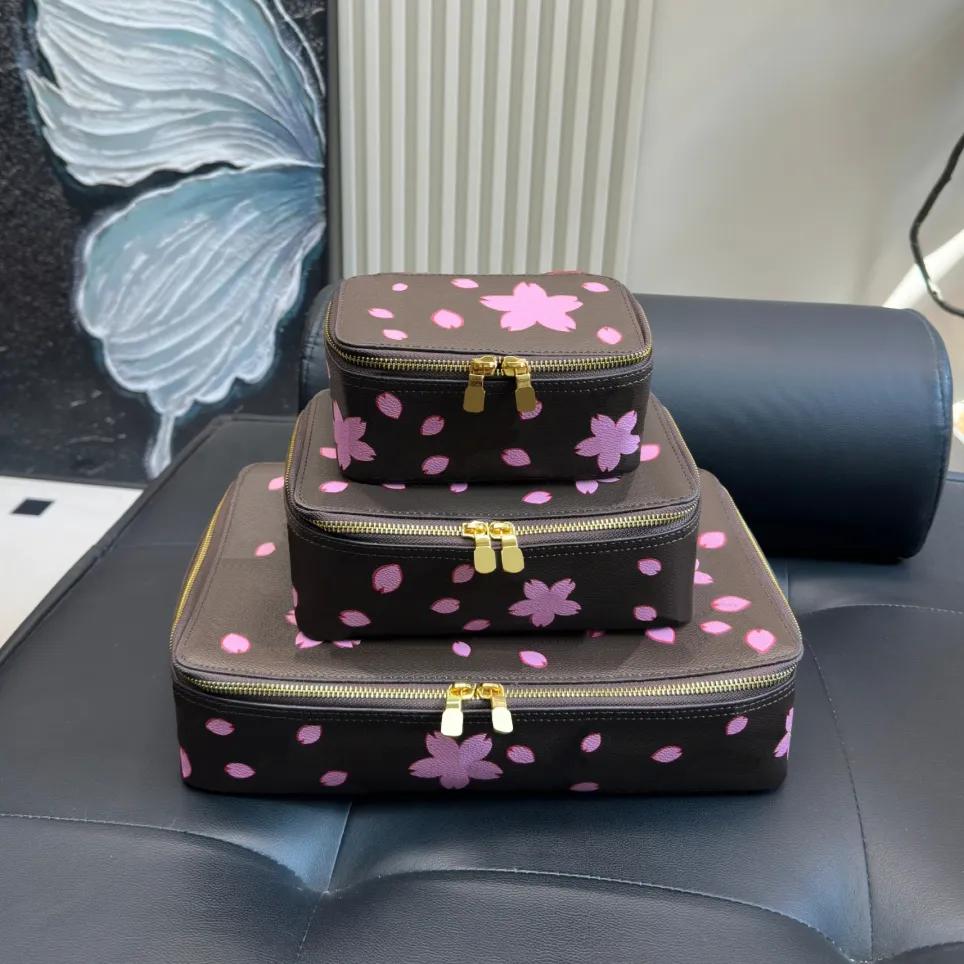 Make Up Bag Designer Toiletry Bag Cosmetic Bags Women Luxury Jewelry Box Case Womens Fashion Classic Cherry Sakura Vanity Makeup Bag Pattern Handbags 3 Size
