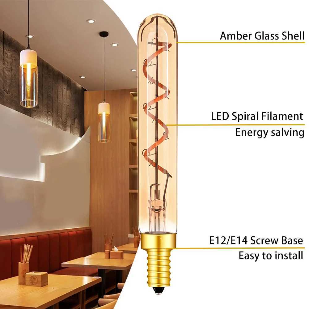 Long Tubular Vintage Led Bulb E14 E12 110V 220V Dimmable 3W 2200K Spiral Filament Living Room Pendant Decorative Light Source H260310