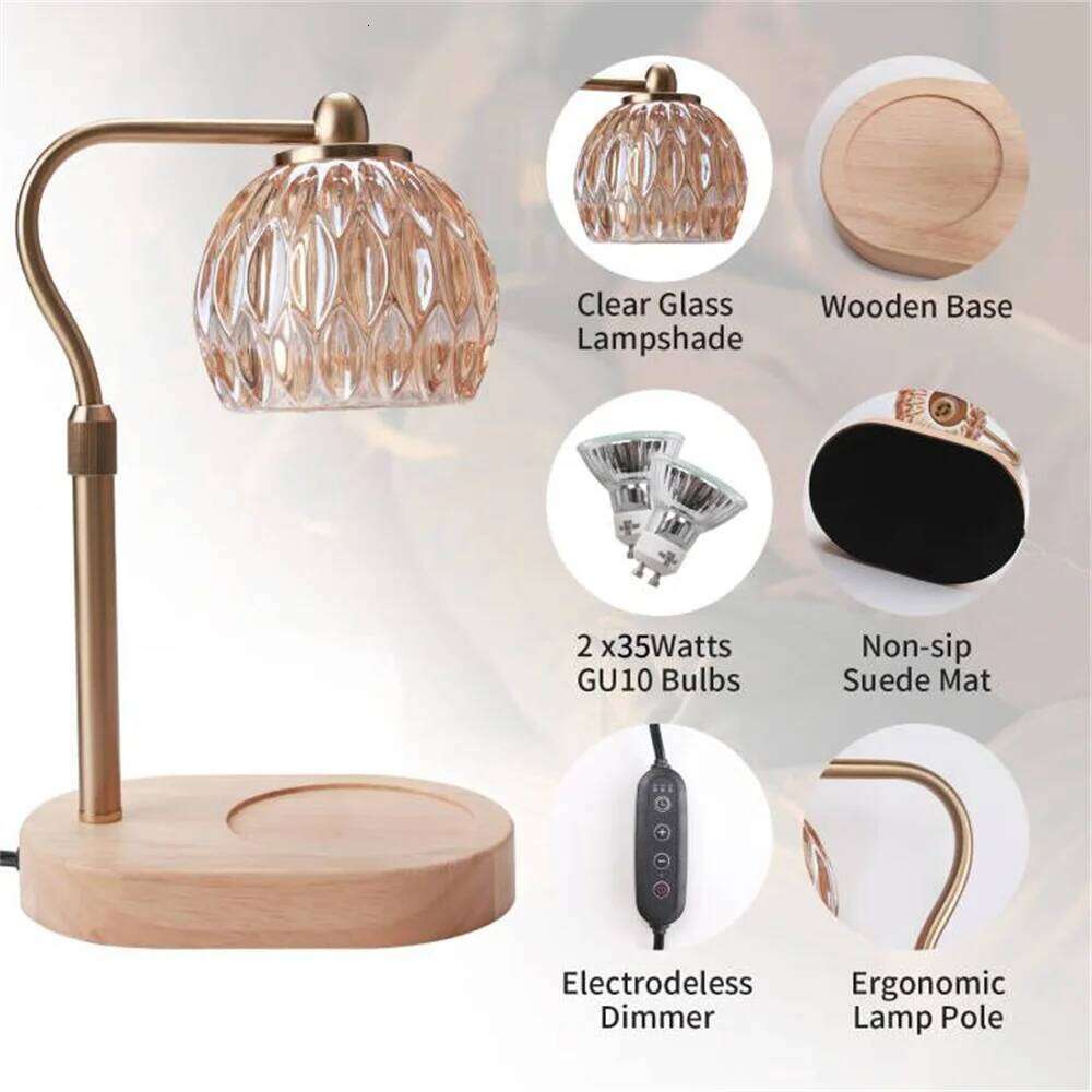 Retro Candle Warmer Table Aromatherapy Lamp with Timer & Dimmer Height Adjustable for Scented Candles Home Bedroom Decor H260310