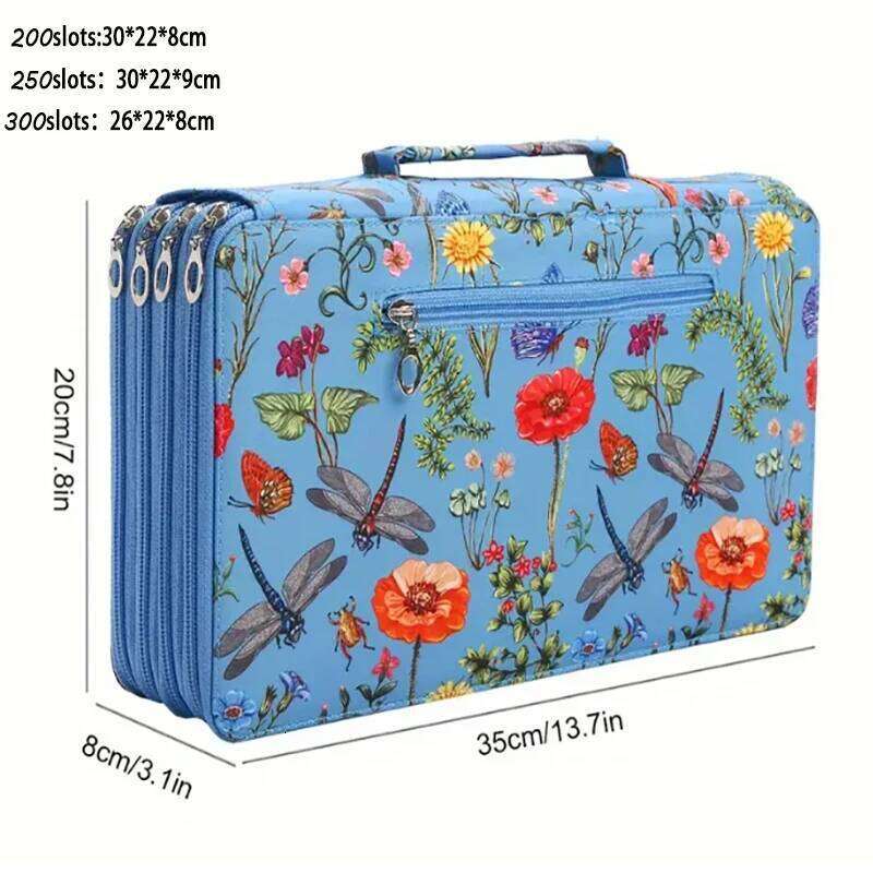 Vibrant Floral Case 200/250/300 Hole Design, Durable Fabric Storage Bag, Suitable for Pencils, Markers, Scissors - Office Dragonfly 26Y0310