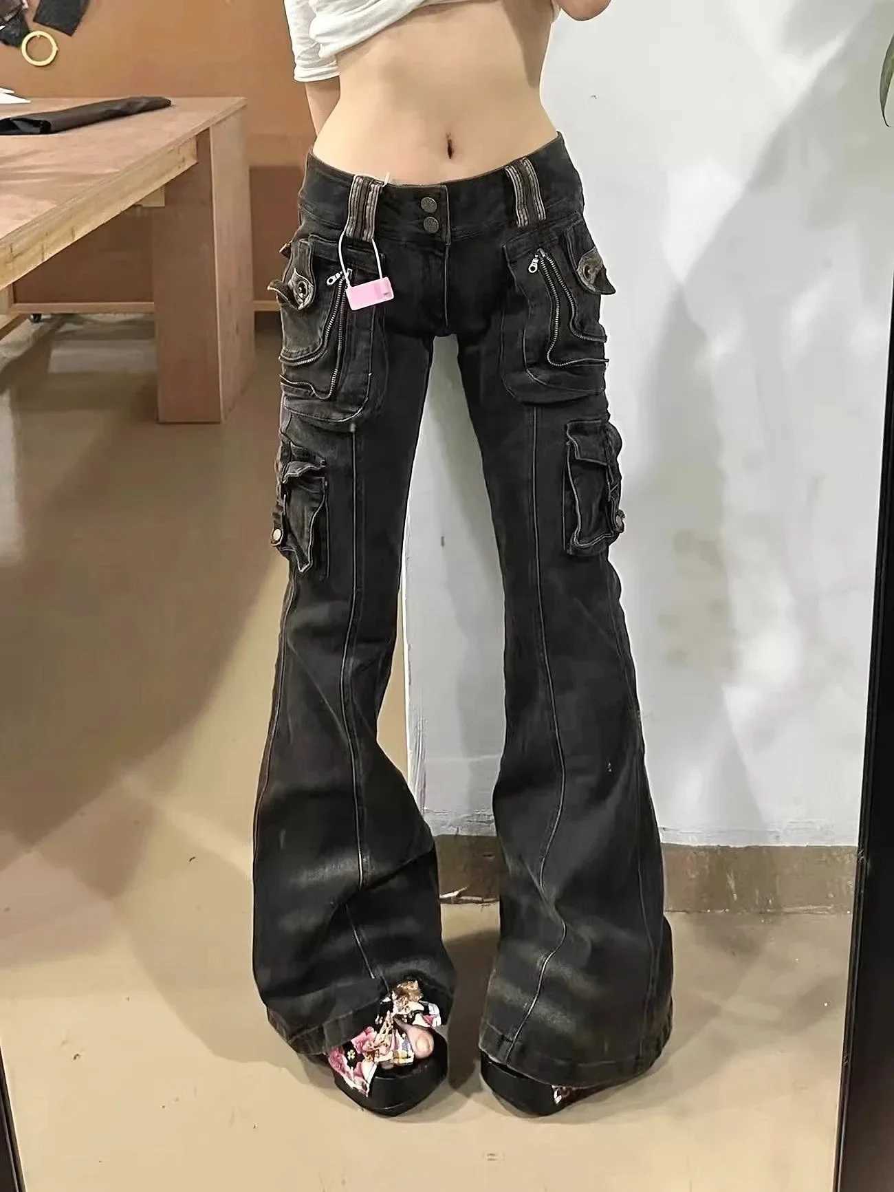 American Retro Y2K Jeans Baggy Women Streetwear Aesthetic Denim Trousers Harajuku Vintage 2000s Trashy Cargo Pants Pantalones M260310