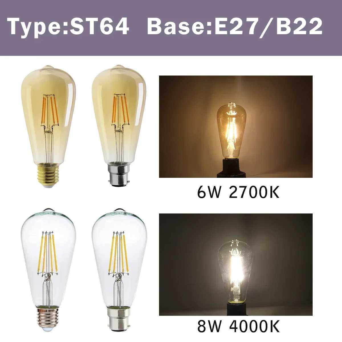 3pcs Retro Led Light Bulb E27 B22 E14 C35 A60 ST64 AC220-240V Edison Filament Bulb Vintage Warm Glass Lamp Lighting Indoor light H26031011