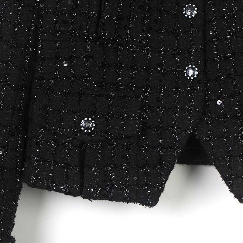 2025 Fashion Elegant Round Neck Single Bretted Light Luxury Celebrity Heavy Industry Sequin High-end Tweed Braided JacketT260310