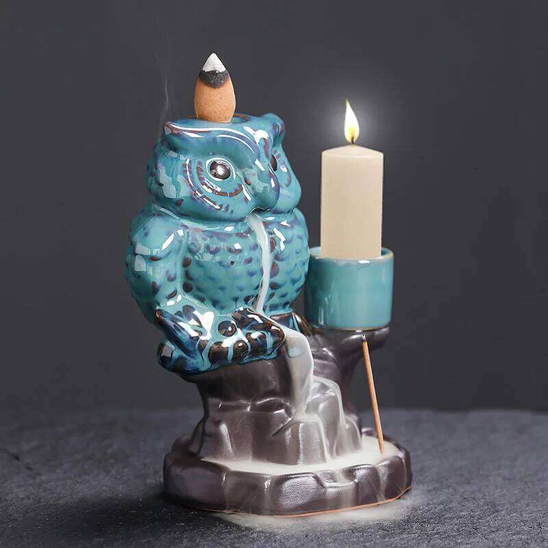 Creative Ceramic Burner with Backflow Feature Home Decoration & Candle Holder Gift for Owl Lovers Without Incense H260310