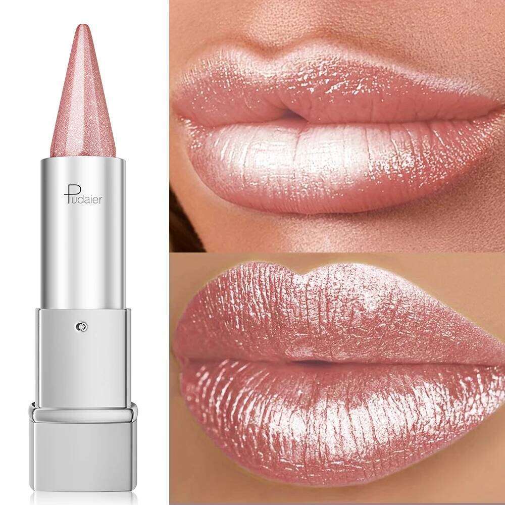Pearlescent Shiny Lipstick Waterproof, 24H Long Lasting Sparkle Color, Smooth Lightweight Daily Lip Makeup Z260310