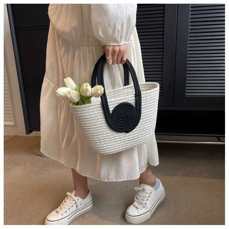 Woven Bag Simple Folded Straw Handbag Diagonal Holiday Cotton Rope Commuting Tote Bag for Women H2603101