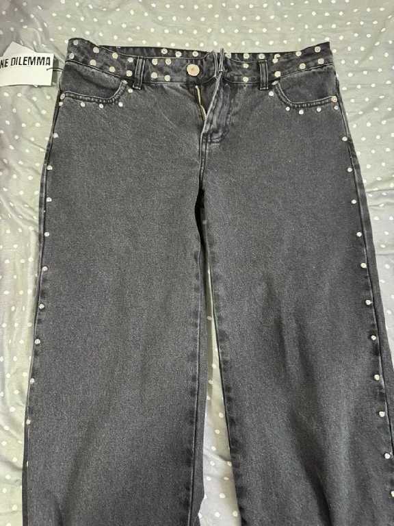 American ONE DILEMMA Jeans Y2K Womens Gothic Five Pointed Star Sequined Rivet Baggy Jeans Fashion Casual Mid Rise Slim TrousersT260310