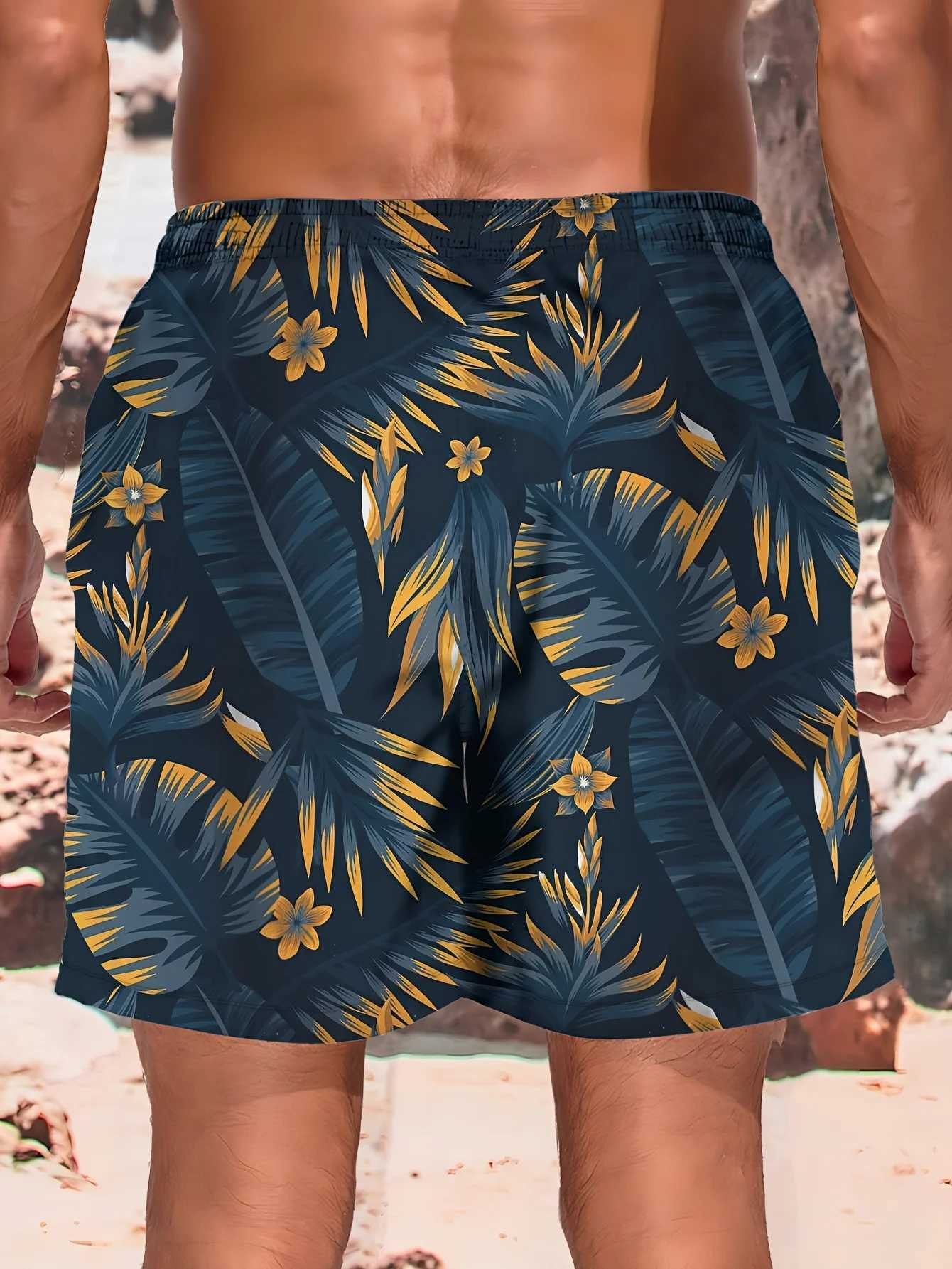 3D Leaf Print Sports Quick-dry Breathable Men Outdoor Fashion Loose Comfortable Surfing Beach Vacation Short Pants Swim Trunks N260310