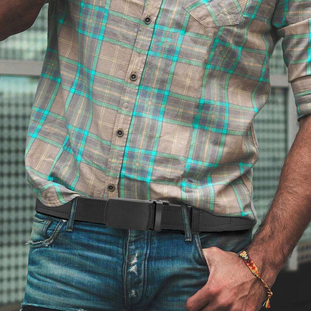 CHAOREN Men's Casual PU Leather Ratchet Belt with Black Metal Buckle, Daily Outfit Strap, Model H260310 - view 3