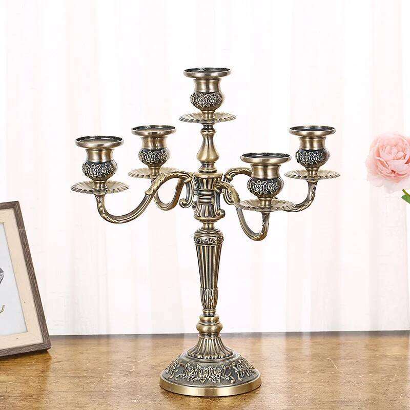 3/5 Heads European Retro Candlestick Decoration Household Candlelight Dinner Metal Holder Wedding Candle Stand Ornament H260310