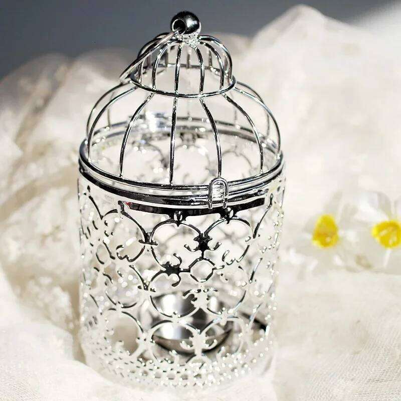Metal Bird Cage Wedding Candle Holder Golden and Silver Lantern Morocco Vintage Small Lanterns For Candles Decor H260310