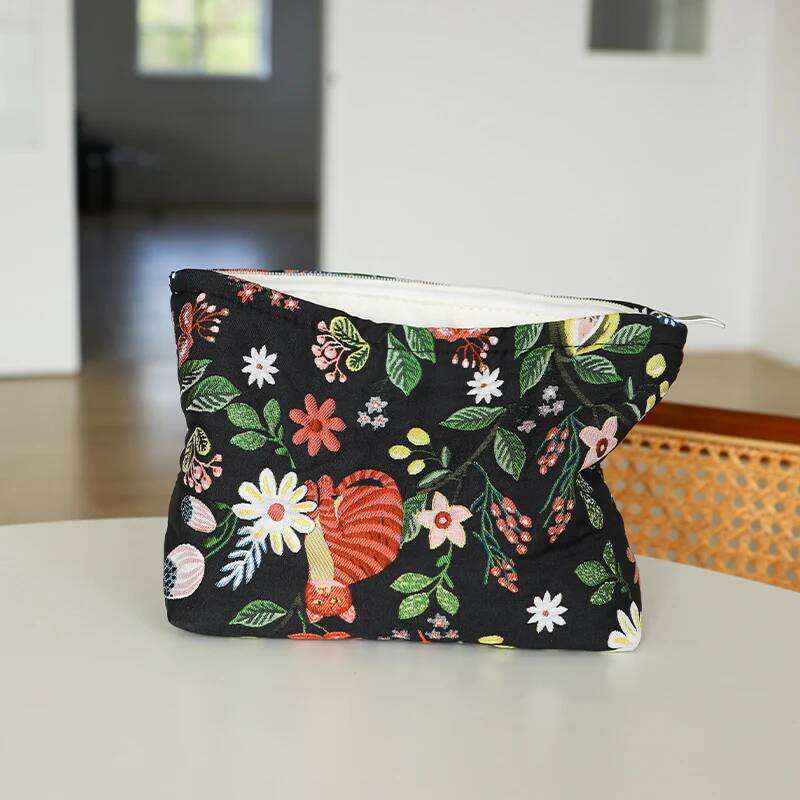 Women's Black Jacquard Large Capacity Lipstick Makeup Storage Handy Hand Clutch Travel Toiletry Bag Ins Style XJ260310