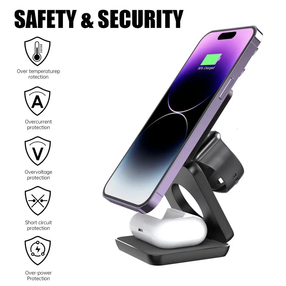 3 in 1 Wireless Charger Stand Magnetic Foldable Wireless Charging Station for iPhone 16 15 14 13 Pro Max Watch 8 9 Charger 260309