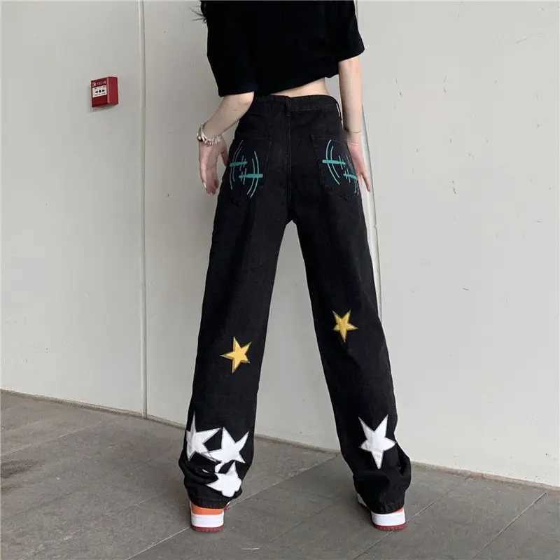 Hip Hop Vintage Women Jeans Spring Autumn New Star High Waist Harajuku Streetwear Fashion Casual Loose Wide Leg Denim TrousersT260310