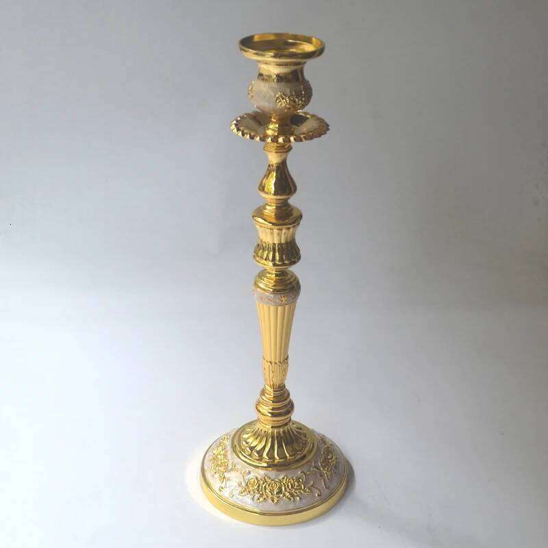 European Rose Flower Design Gold Silver Plating With White Hand Enameled Tabletop Metal Alloy Stick Candle Holders Pair H260310