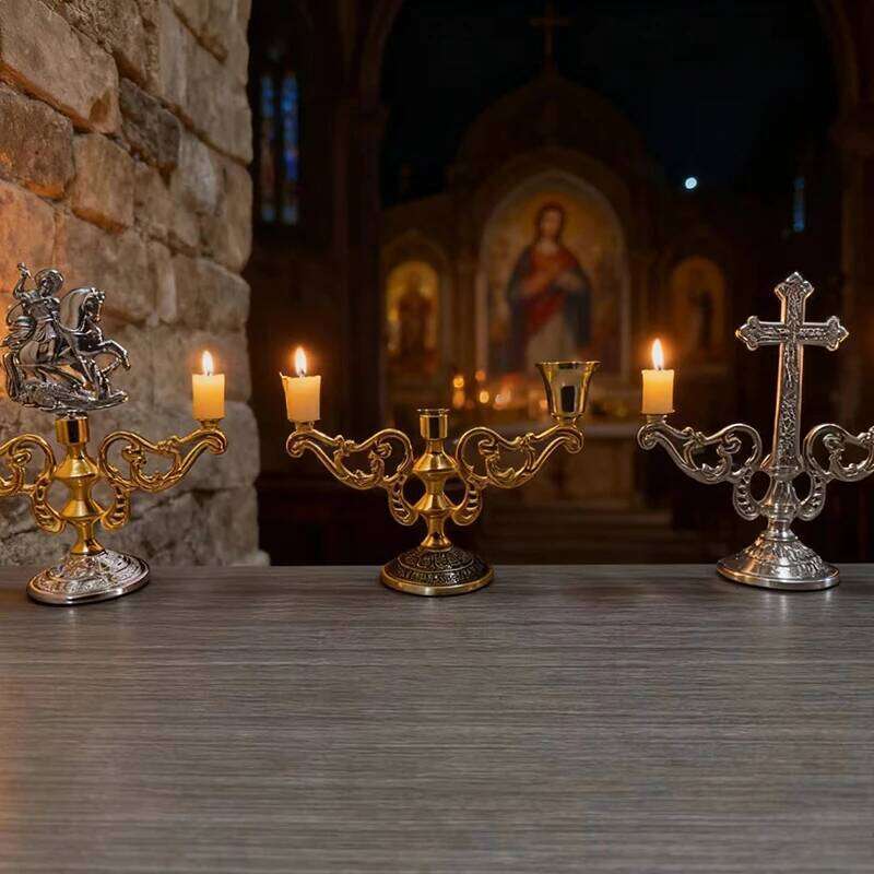 New Orthodox Myth George Killing Snake Icon Gold Plated GiftBox Church Home Table Stand Religion Statue candlestick H260310