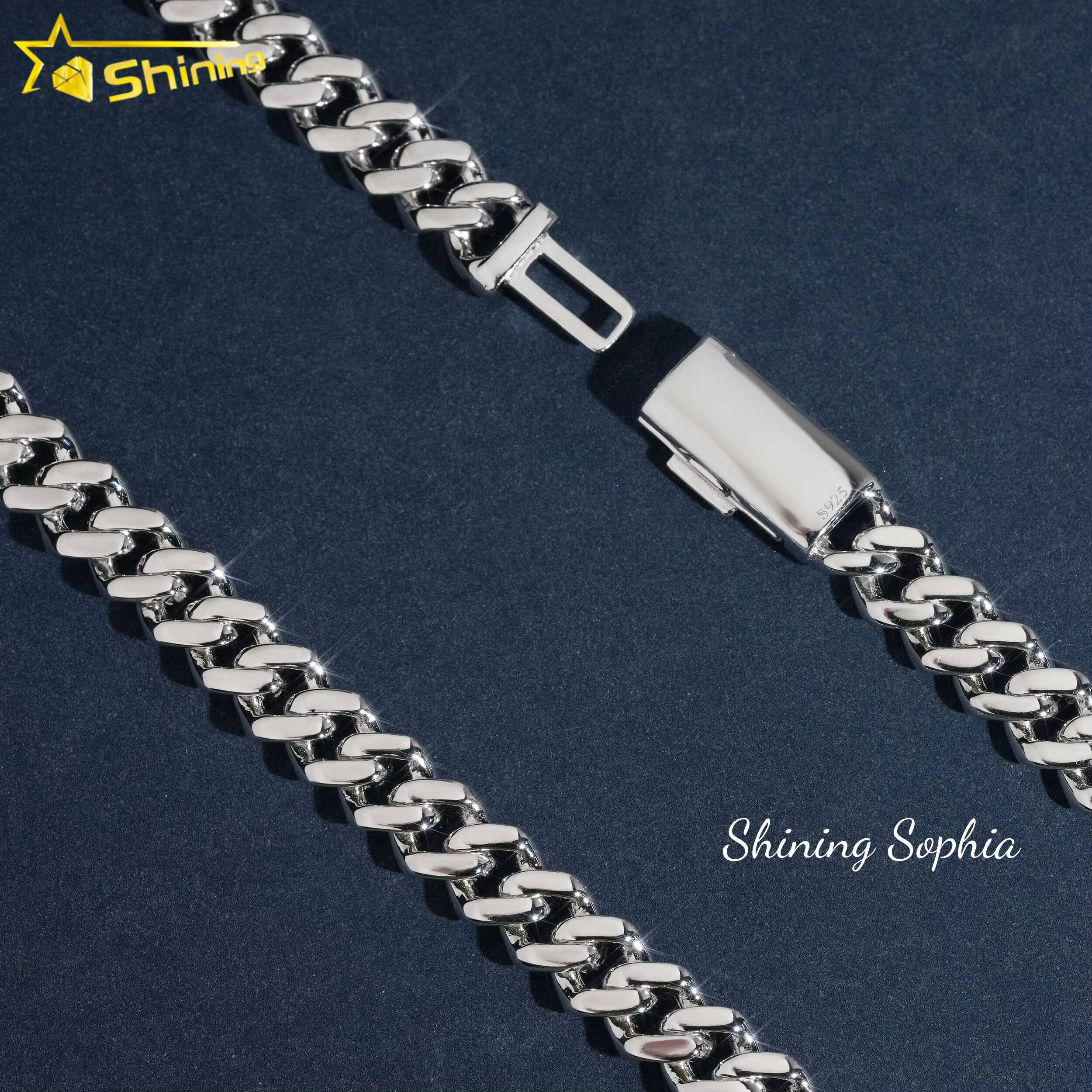 10mm 14K White Gold Plated Two Tone Blue and White Moissanite Diamond Cuban Link Chain Necklace