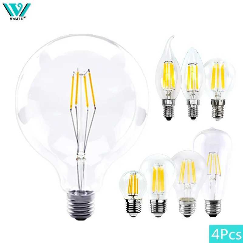 4pcs/lot Retro Edison LED Light Bulb E14 E27 AC220V 2W 4W 6W 8W Glass Vintage Filament Lampada Led Lamp Cold/Warm White Lighting H260310