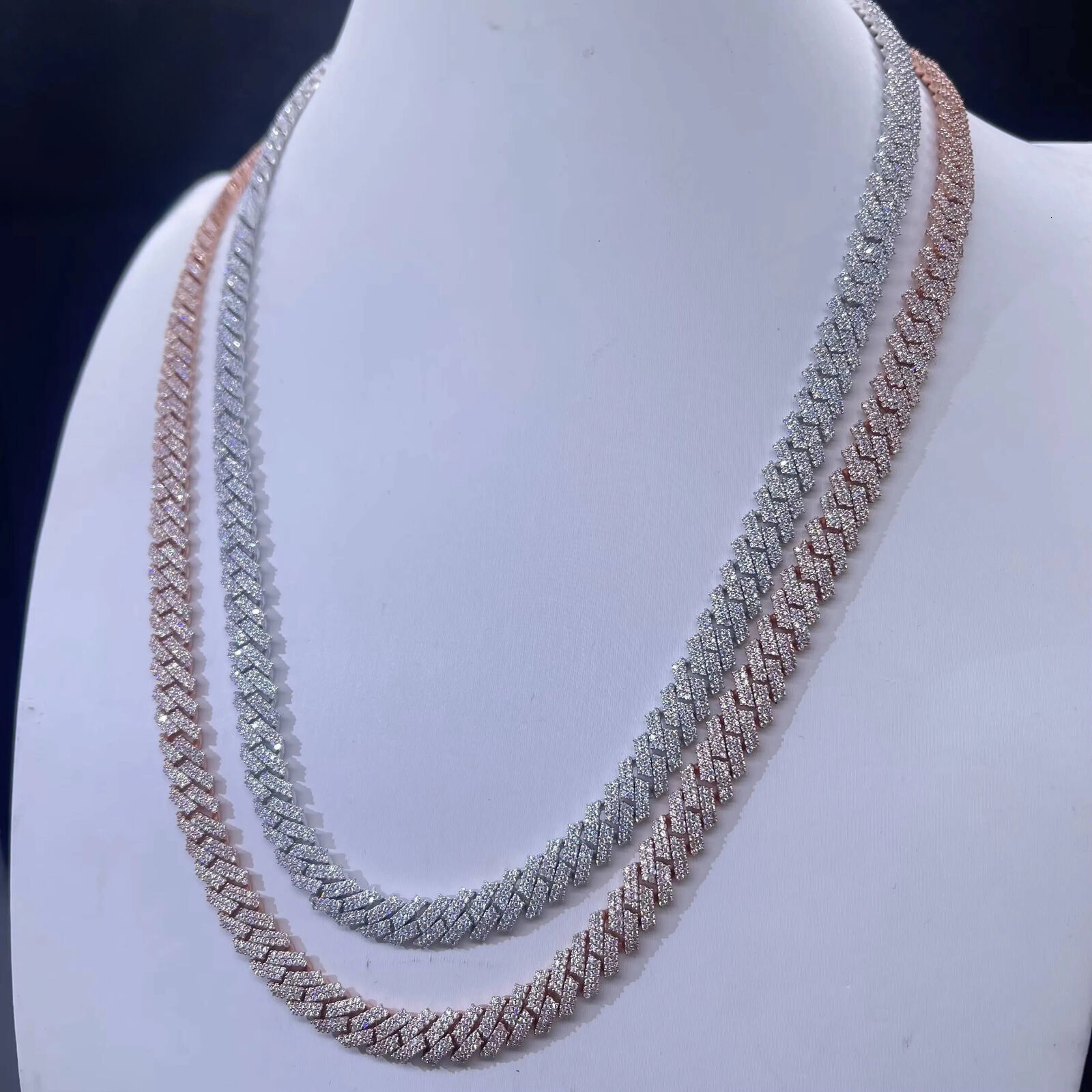 Hip Hop Men Rose Gold Miami Necklace in 925 Silver Iced Out Moissanite Chain Rock Jewelry