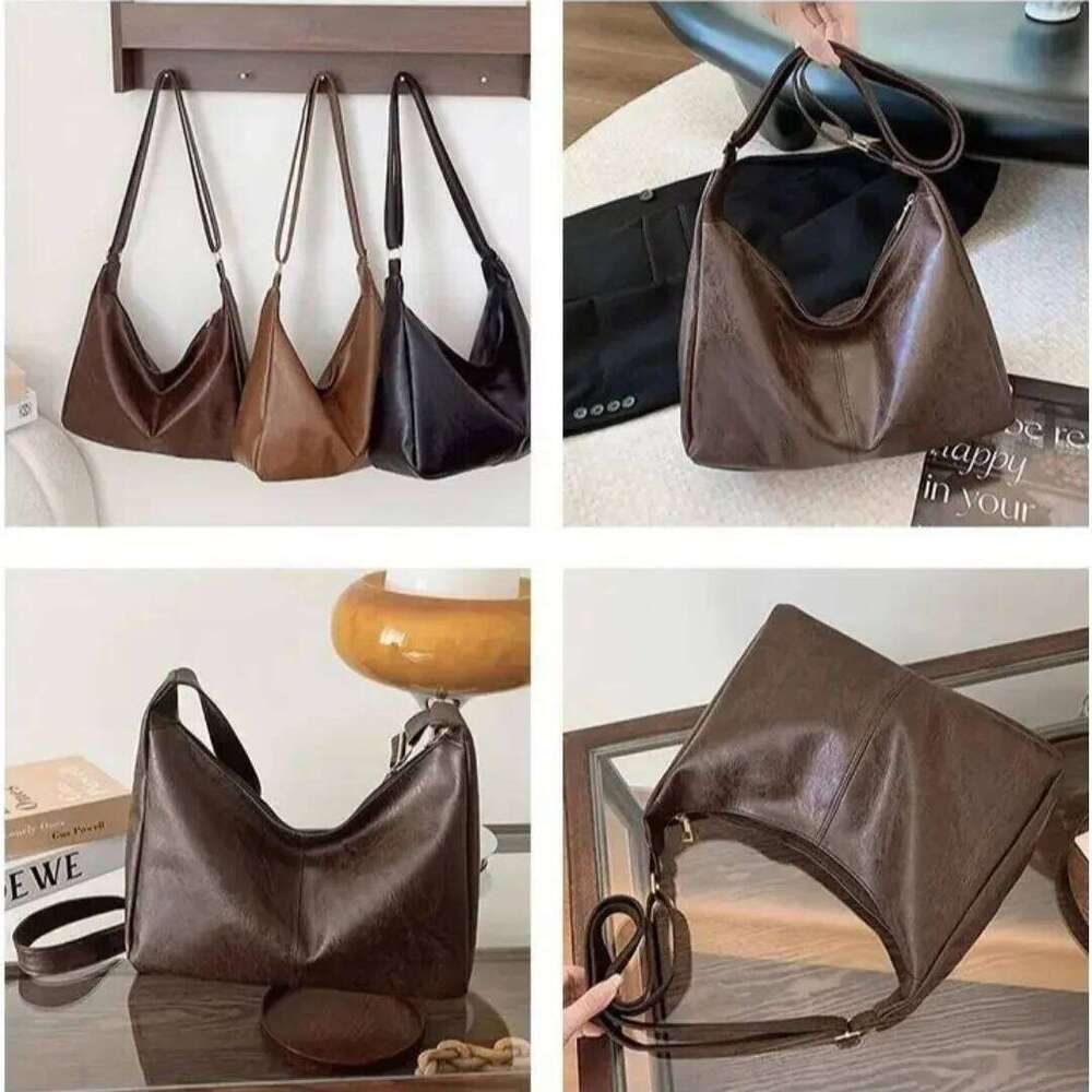 PU Leather Commuter Fashion Vintage Casual Tote Bag Maillard Stylish Crossbody Bags for Women Texture Large Capacity Temperament XJ260310