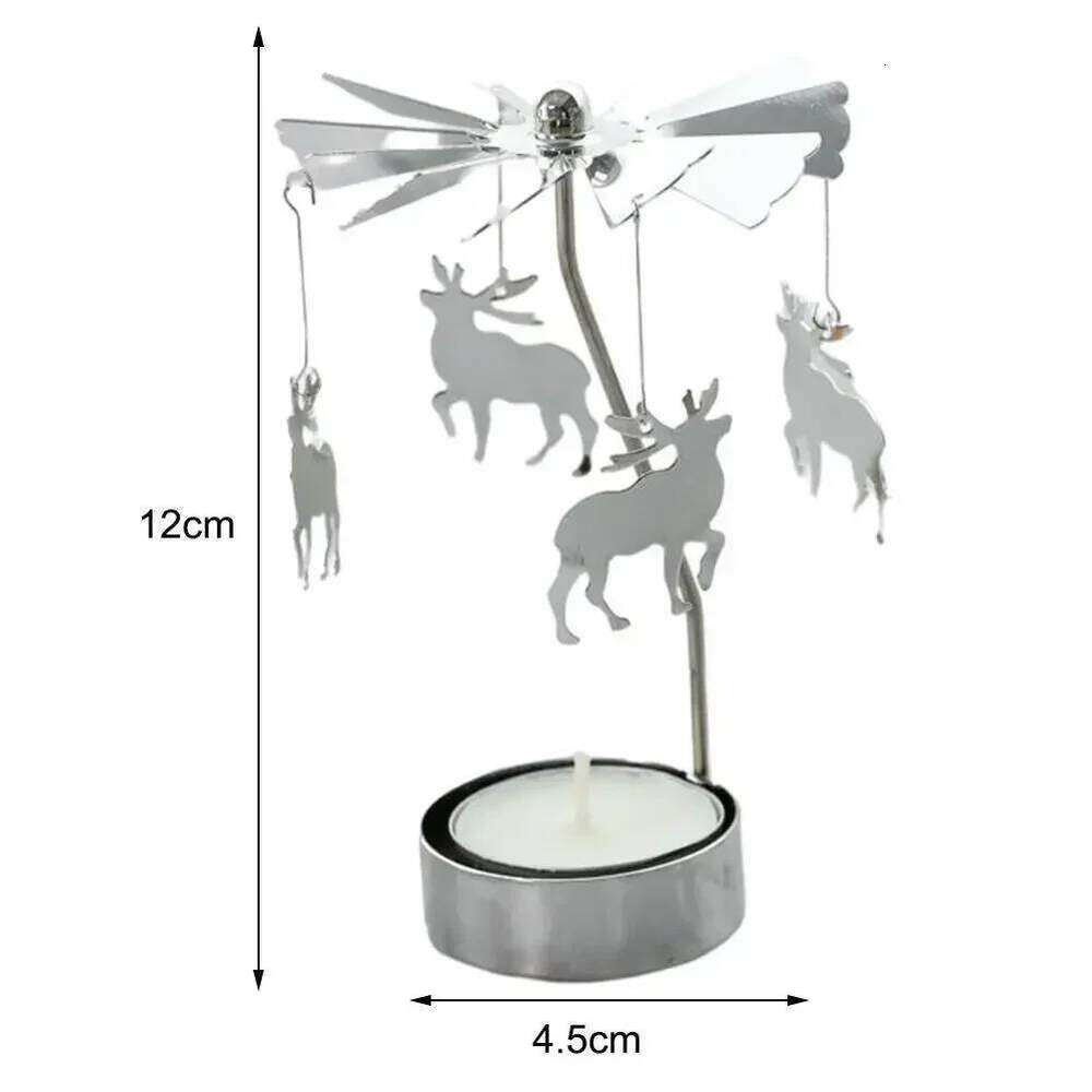 Magical Rotating Wrought Iron Christmas Candle Holder Angel &Deer Carousel Table Decor with Spinning Base Holiday Centerpiece H260310