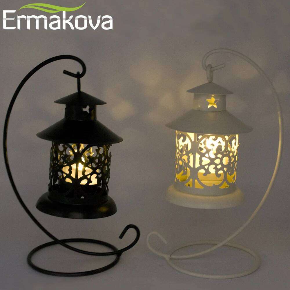 ERMAKOVA Candlestick Vintage Metal European Holder Articles Hanging Lantern with Candle Stand Wedding Home Decoration H260310