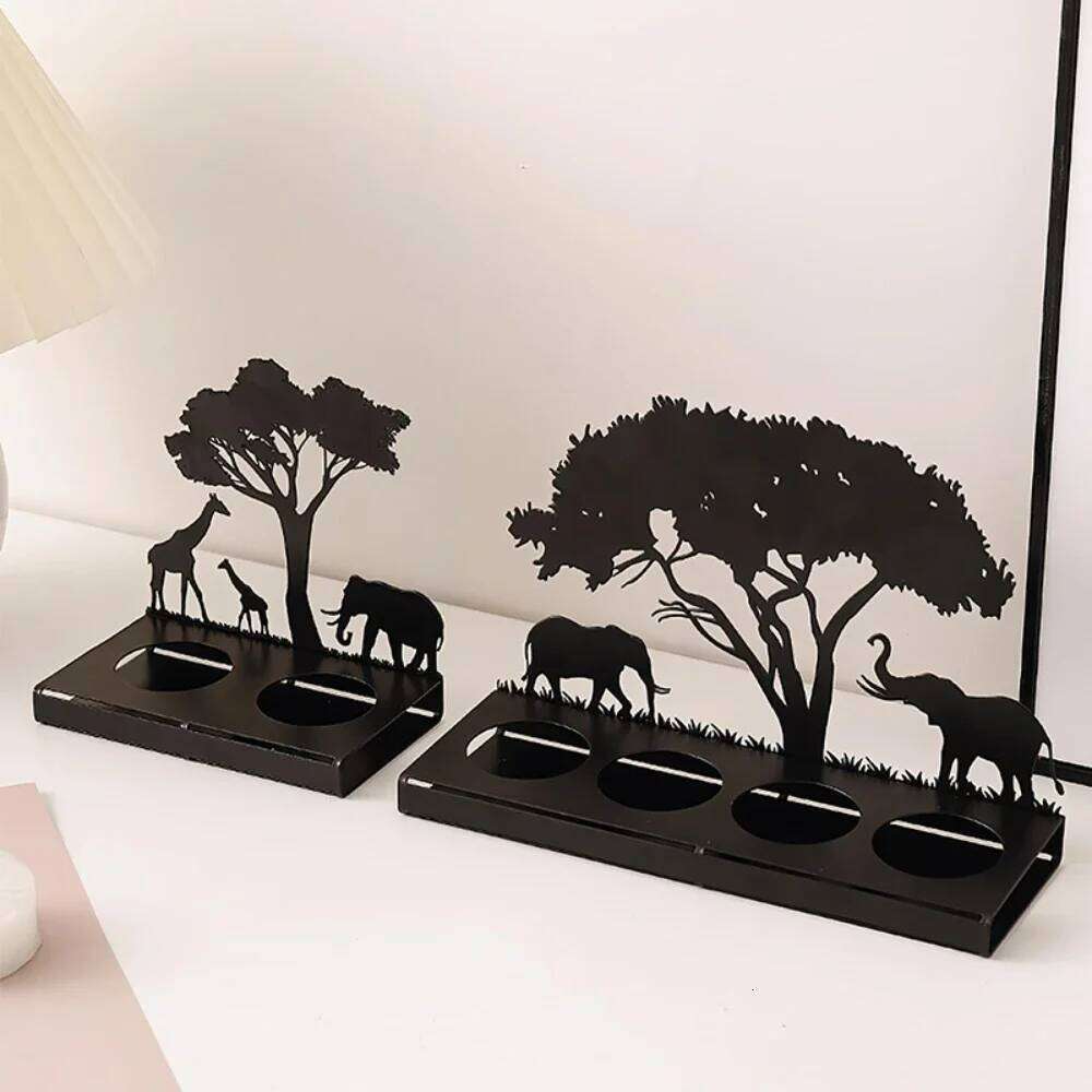 3D Animals Candle Container Silhouette Metal Iron Candlestick Holder Deer Elephant Giraffe Home Desktop Decor DIY Props Gift Kit H260310