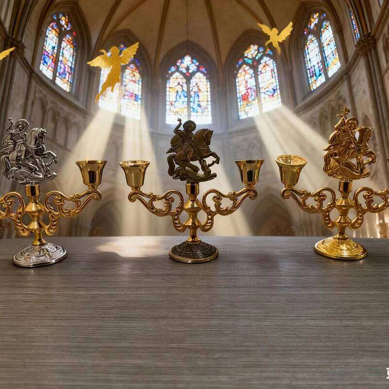 New Orthodox Myth George Killing Snake Icon Gold Plated GiftBox Church Home Table Stand Religion Statue candlestick H260310