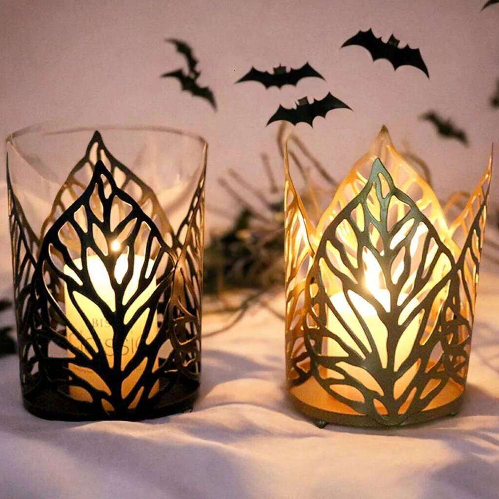Exquisite Ornament Leaf Shape Vintage Candlestick Durable Iron Candle Holder For Christmas Halloween Home Decors H260310